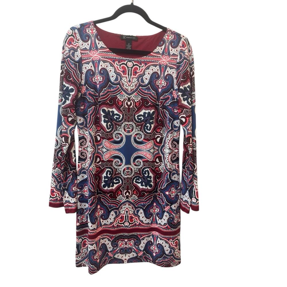INC Womens Medium Dress Burgundy Coral Periwinkle Paisley Sophisticated #5728